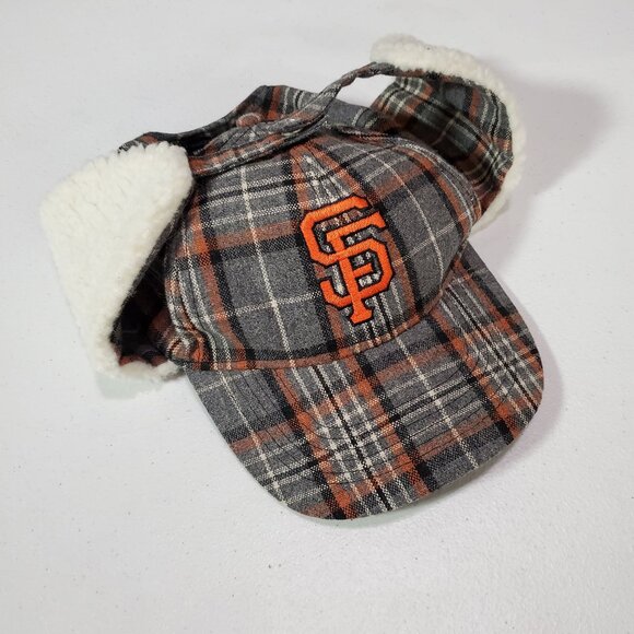 San Francisco Giants Men Trapper Hat One Size Gray Snap Back Plaid Sherpa Wool - Picture 1 of 7